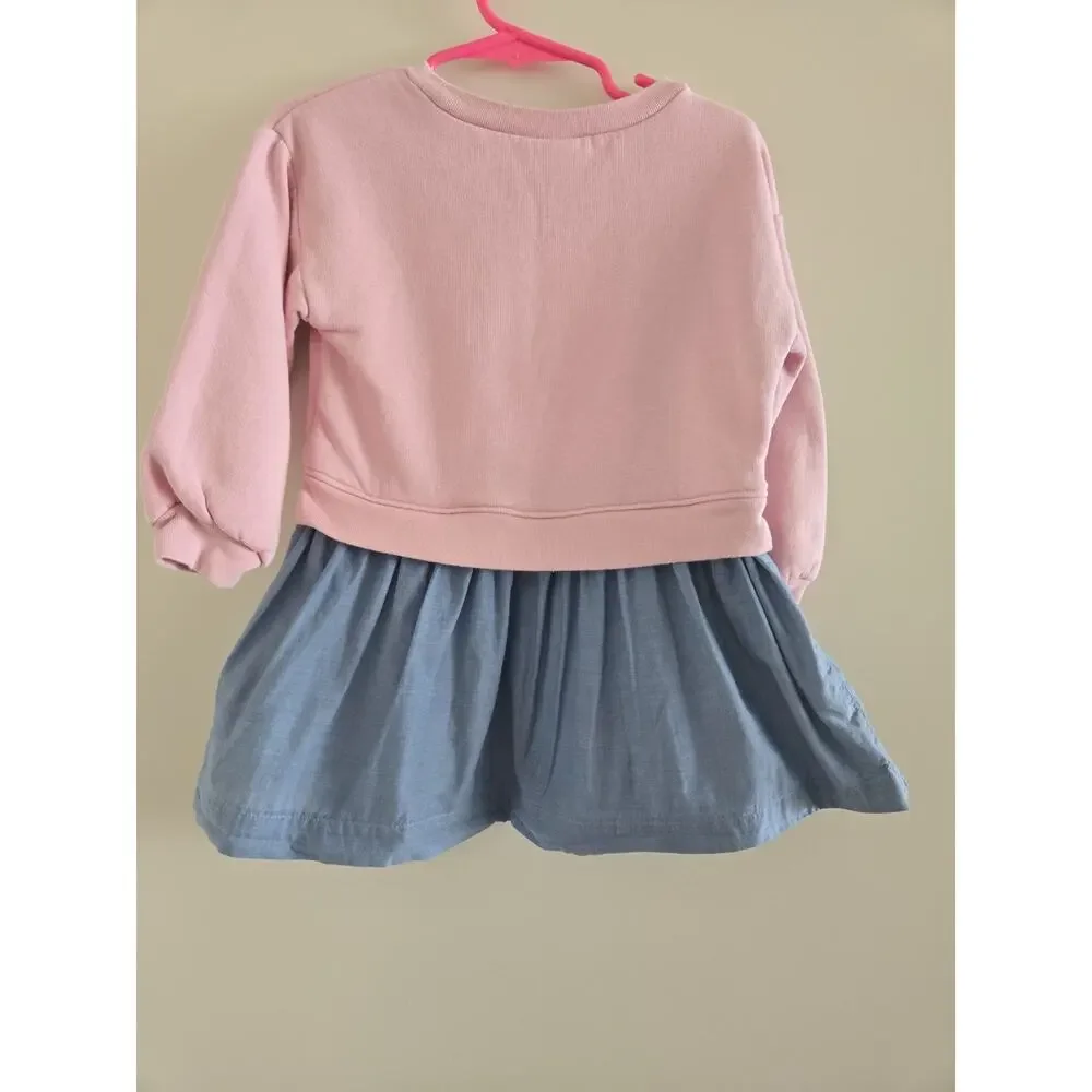 Baby Gap Girl Size 2T Dress Fleece Top Cotton Skirt Spring Summer USA Bow Print